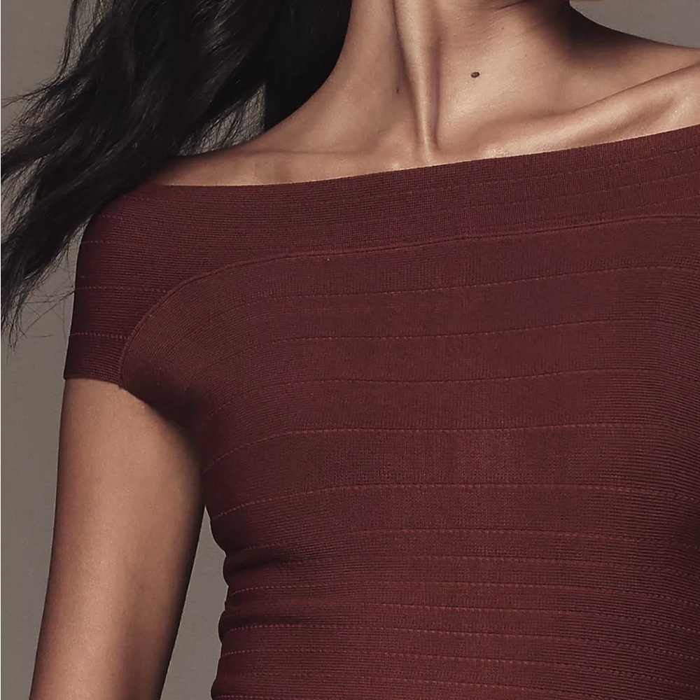 Anthropologie Off Shoulder Burgundy Bodycon Top - Picture 3 of 4